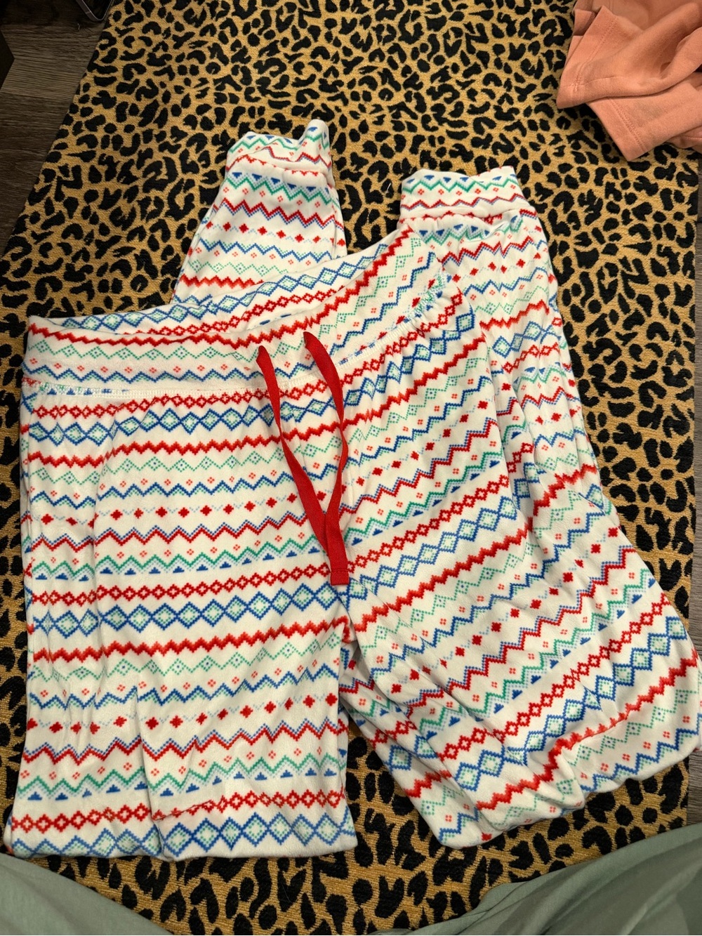 White Holiday Stripe Pajama Pants with Red Trim